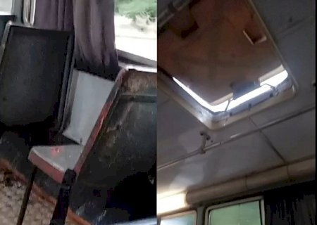Em vídeos e fotos, pais denunciam situação precária de ônibus escolar e vereadores questionam Prefeitura