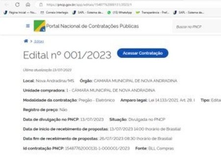 Mais transparência nas licitações: Câmara de Nova Andradina é a primeira da região a regulamentar obrigatoriedade do Pregão Eletrônico em licitações