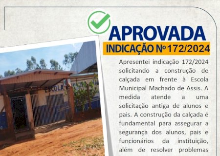 Nova Andradina: Vereador Wilson Almeida solicita construção de calçada em frente à Escola Municipal Machado de Assis