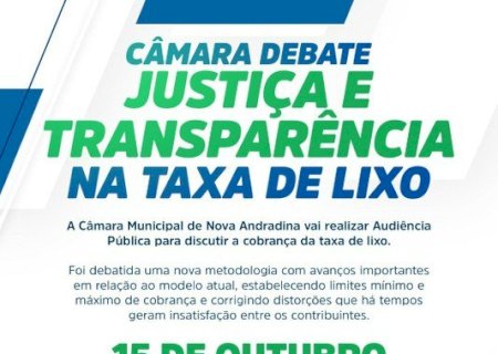 Audiência pública vai debater nova metodologia da taxa de lixo em Nova Andradina